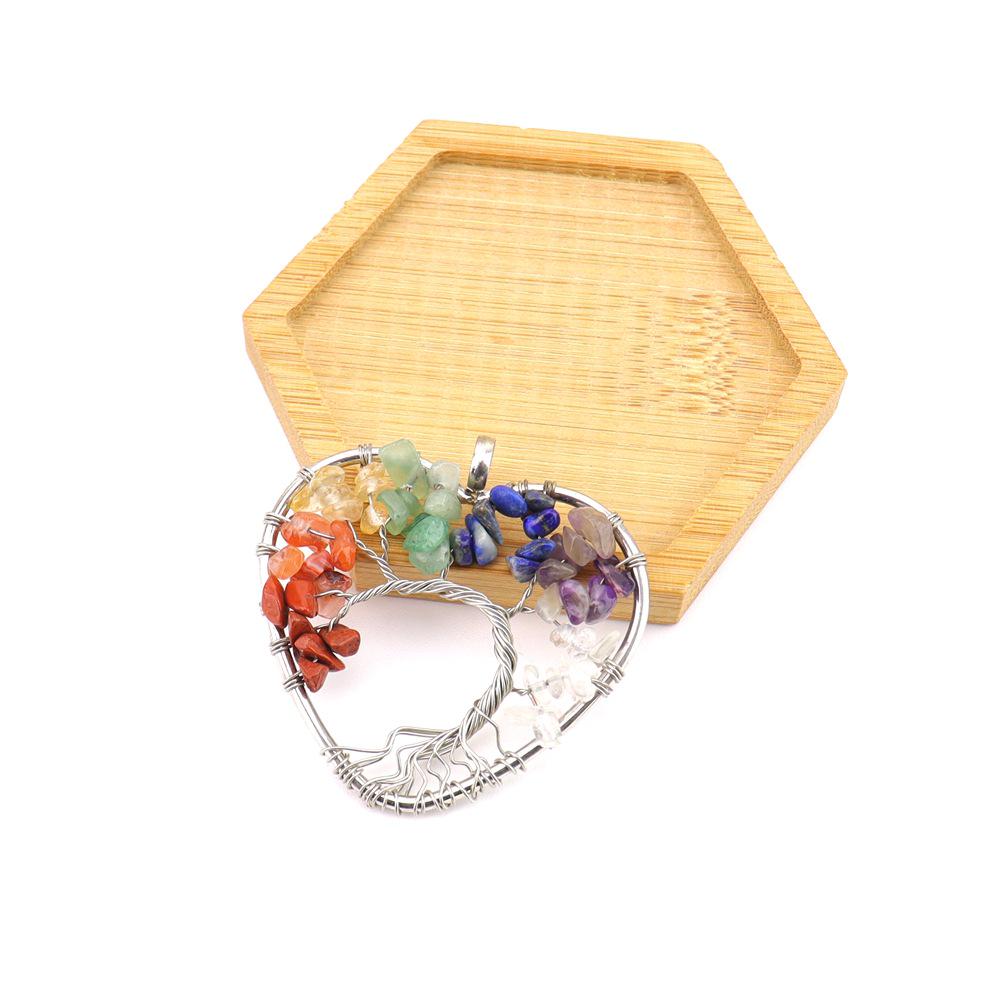Seven-Color Natural Crystal Tree of Life Necklace Pendant with Crushed Stone, N737