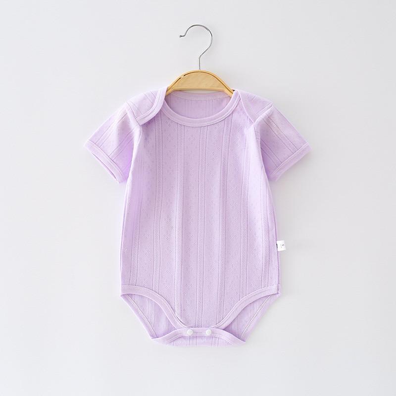 Solid Color Baby Cotton Mesh Romper With Short Sleeves For Spring Summer Infants