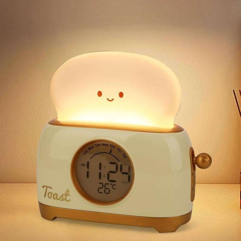 Cute Toast Lamp LED Toaster Clock Night Light for Kids Room Decor