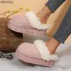 Women's Furry Cotton Slippers Star Decors Platform Sole Winter Warm Slip on Slides Cover Toe Outdoor Indoor Comfort House Shoes
