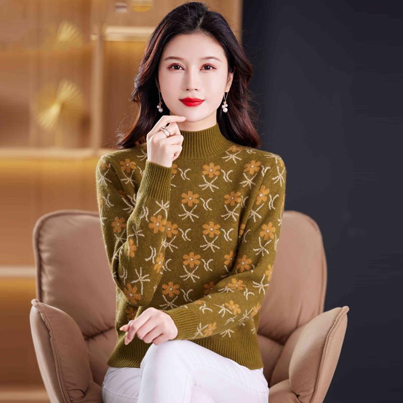 Jacquard Sweater Loose Half Turtleneck Knitted Sweater for Women In Autumn and Winter Fashionable and Casual Pullover