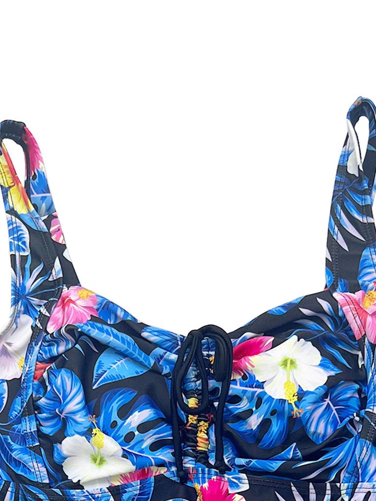 2026 European & American Plus Size Floral Leaf Print Two-Piece Conservative Boyleg Swimsuit for Women