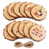 12/24Pcs Christmas Wooden Ornament Cartoon Santa Claus Rustic Wood Slice New Year Home Decoration Xmas Tree Hanging Pendant Gift