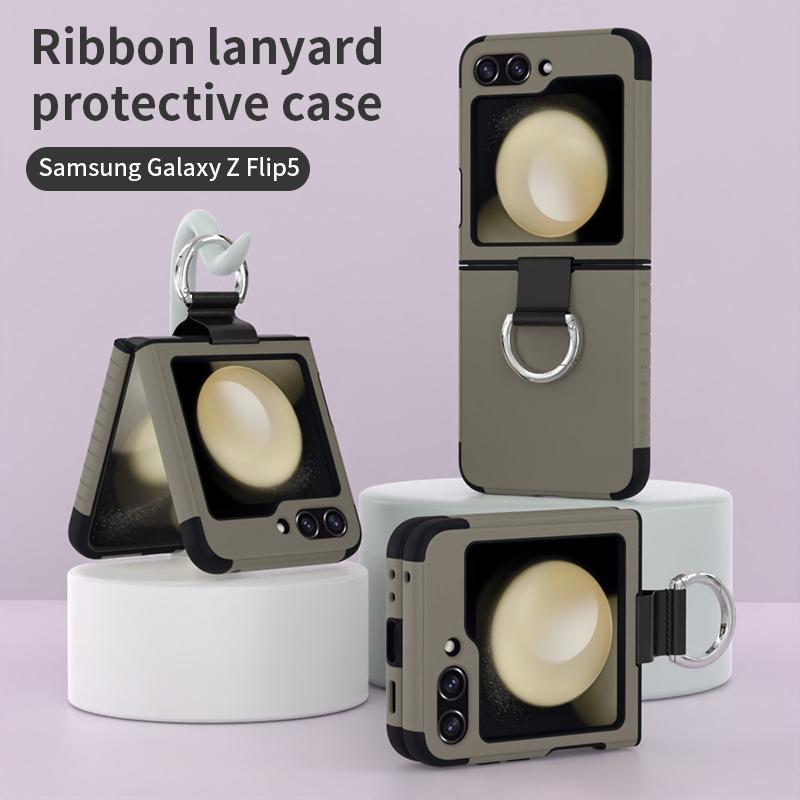 Electroplating Silicone Soft Anti-Drop Phone Case for Samsung Galaxy Z Flip 5 Flip5 5G Ring Hard Shell Shockproof Cover