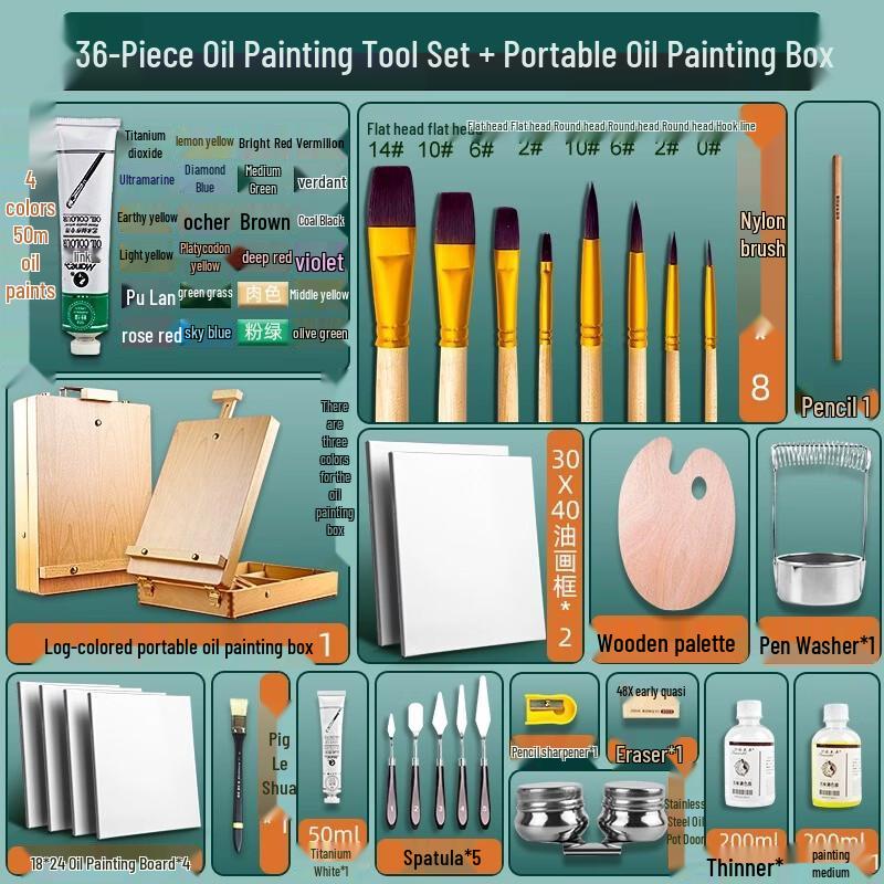 Handun 24-Color Oil Paint Set with Tools and Portable Box