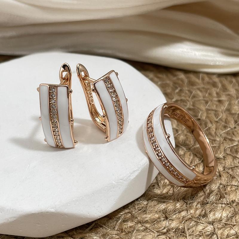 Weiß emaillierte Ringe für Damen Naturzirkon Vollpavé Glänzend Schlicht Stilvoll Alltagsschmuck