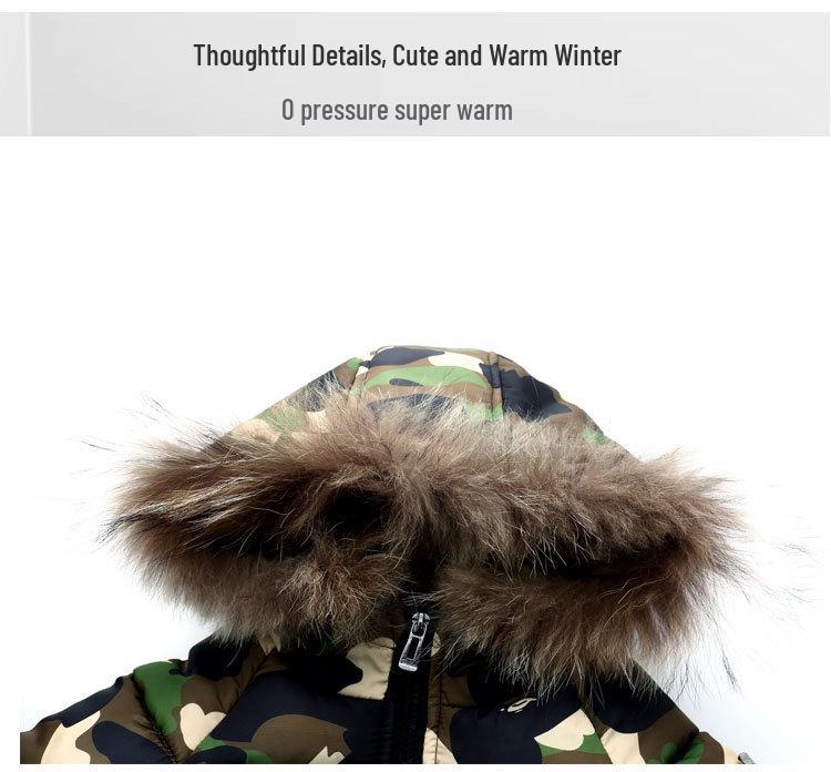 2025 Kids' Mid-Length Down Cotton Jacket with Fur Collar for Boys and Girls - Thickened for Autumn and Winter