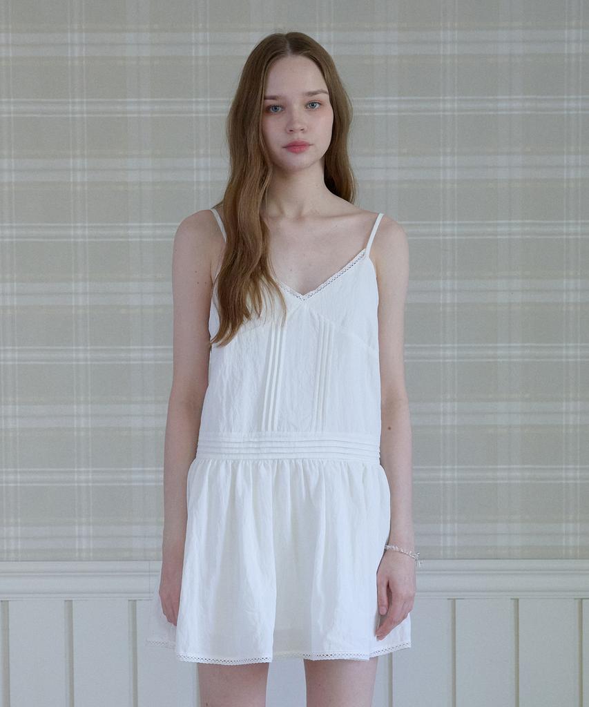 Pink Pineapple Meadow Pintuck Cami Dress_White