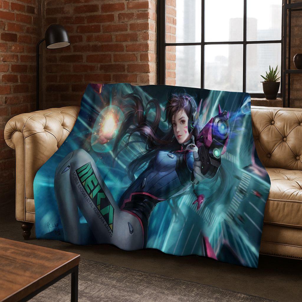Game OW Overwatch D.VA Mei Reaper Cartoon 3D Flannel Blanket,Cozy Soft Throw Blanket for Home Bedroom Bed Sofa Picnic Cover Gift