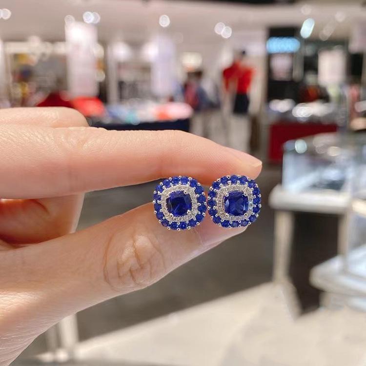 Lulu Tong 2022 Green Zircon Stud Earrings, Women's S925 Silver Set with Gift Box.