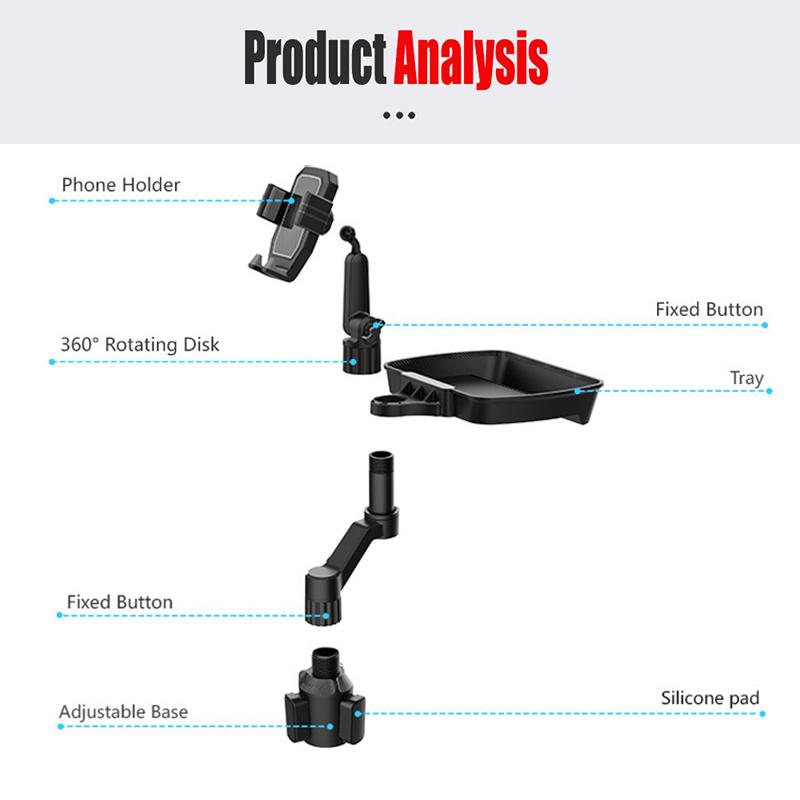 Universal Car Food Tray with Phone Holder & Cup Base, 360° Rotating Adjustable Car Organizer for Snacks Drinks 6.5-10.5cm Phones