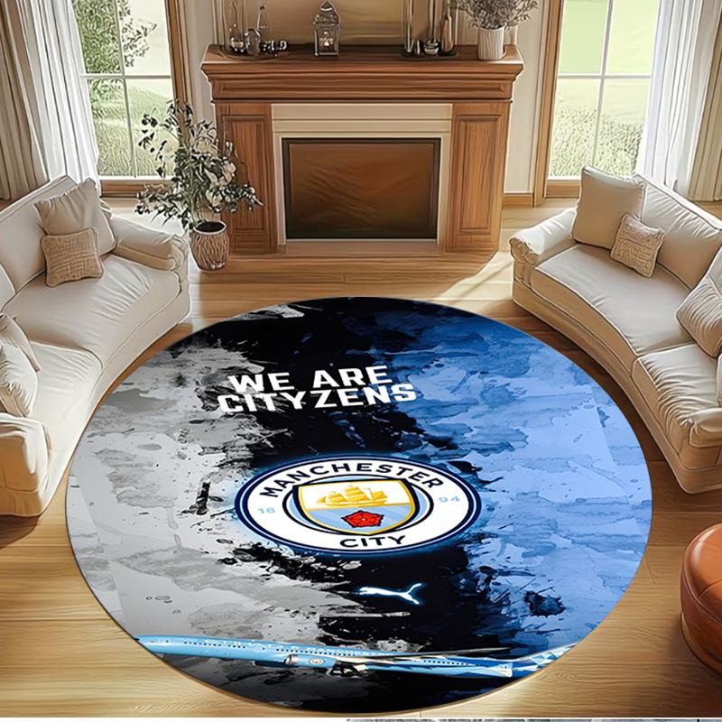 Manchester City FC Print Round Rug, Washable Floor Carpet, For Entryway Dorm Laundry Room Office Study, Home Decor Birthday Christmas Gift