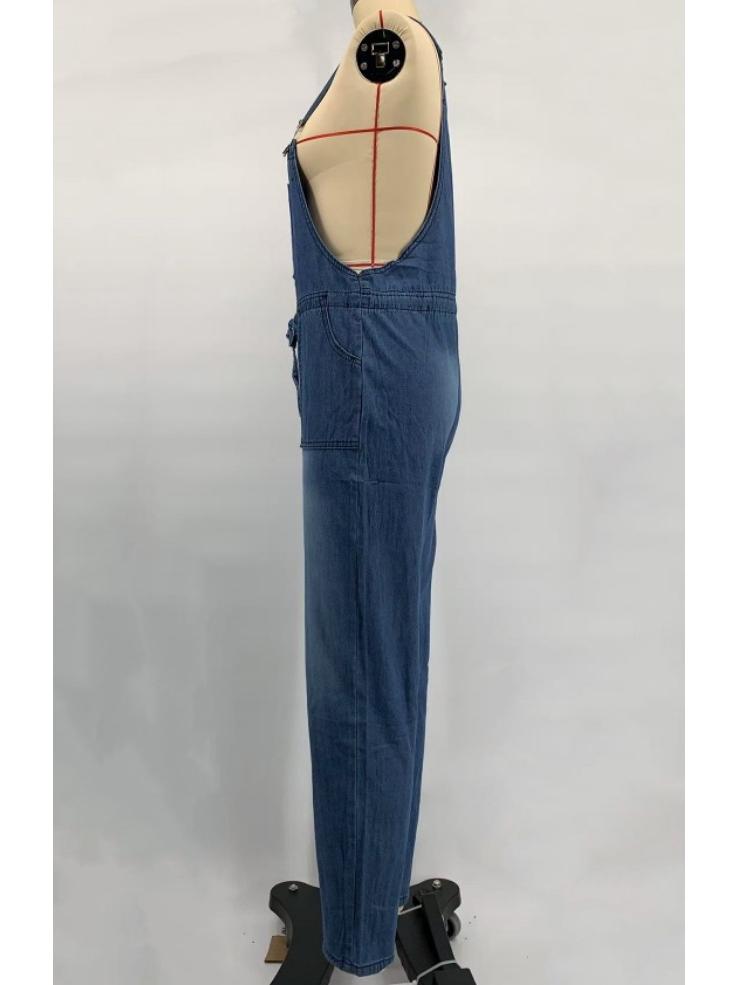 Damenmode Jumpsuit mit Kordelzug: Locker geschnittene Denim-Latzhose mit Schnürungsdetails