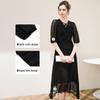 TUHUANG Women's 100% Mulberry Silk French Retro V-Neck Puff Sleeve Dress