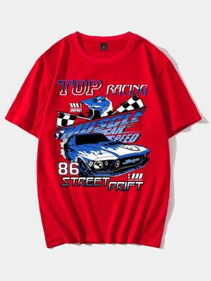 Top Racing Musicle Car Speed 86 Street Drift Male T-Shirts Hip Hop Breathable Tops Casual T Shirt Oversized Cotton T-Shir