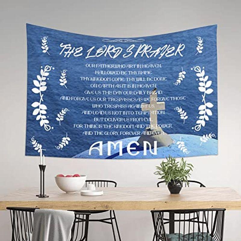 Lord's Prayer Cross Blue Tapestry, Christian Faith Prayer Wall Hanging, Bedroom Dormitory Room Decoration