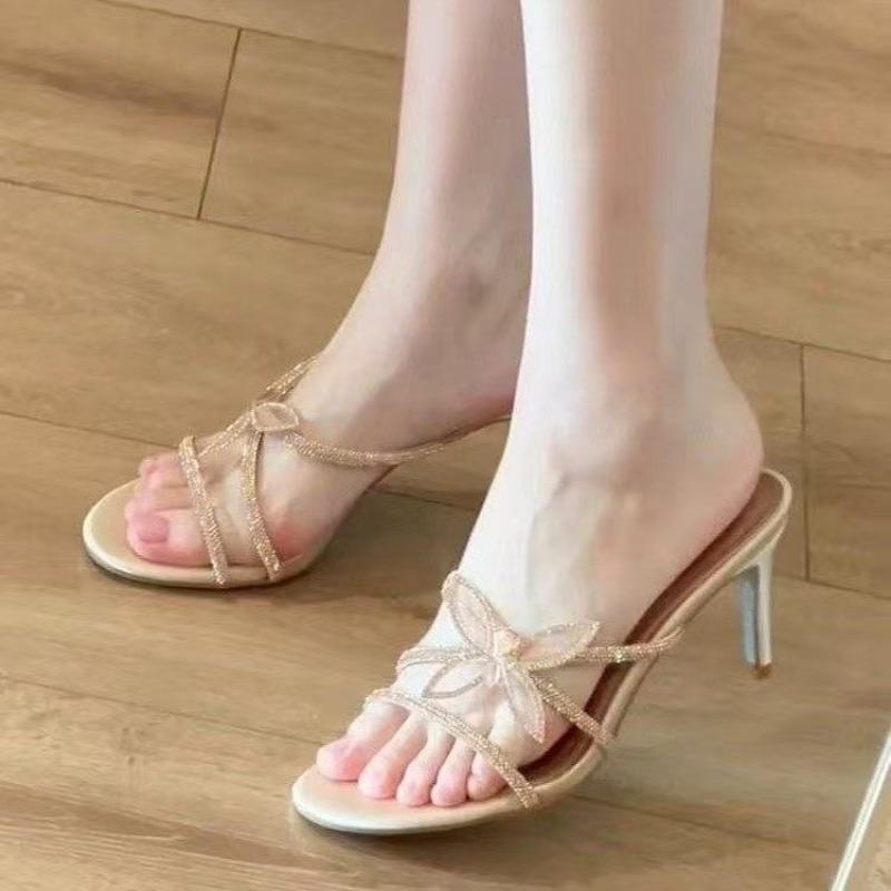 Fashion Butterfly High Heels Slippers Women Crystal Sandals Elegant Shoes Summer Woman Stilettos Open Toe Party Shoes Dress Mujer Pumps