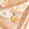 Stainless Steel Portrait Queen Coin Necklace, Gold Plate Carved Queen Round Pendant Necklaces, Classic Waterproof Jewelry