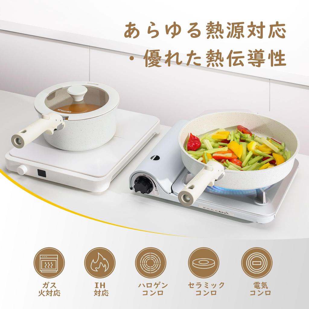 SENSARTE Frying Pan and Pot Set, 18 Pieces, IHGas Stove Compatible, PFOA-Free, Detachable Handle, Lightweight, White
