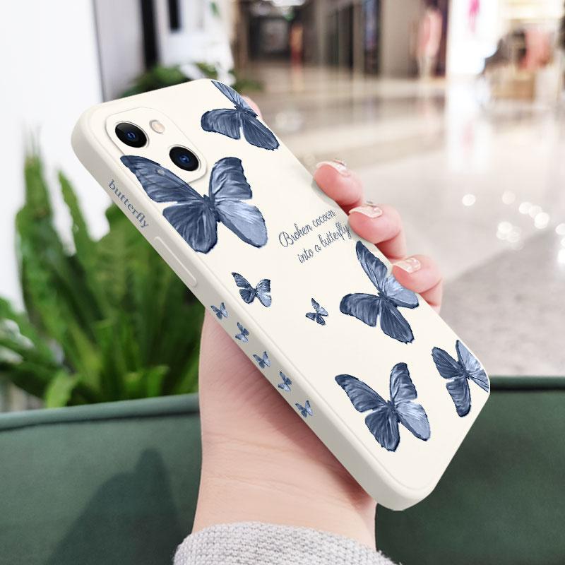 

Red Blue Butterfly Phone Case For iPhone 16 15 14 13 12 11 Pro Max Mini X XR XS MAX SE2020 8 7 Plus 6 6S Plus Cover iPhone 16 Pro