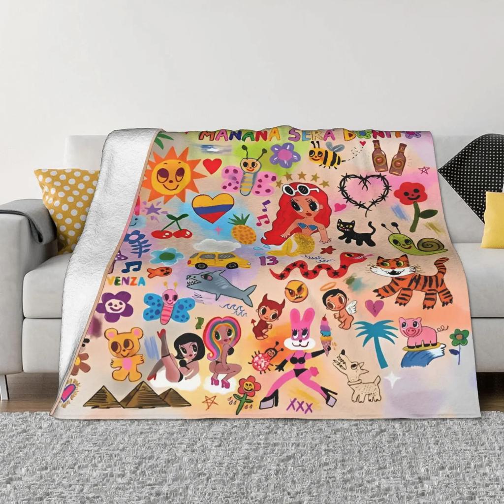 Manana Sera Bonito Karol G Flannel Blankets Vintage Throw Blanket for Home 125*100cm Bedspread