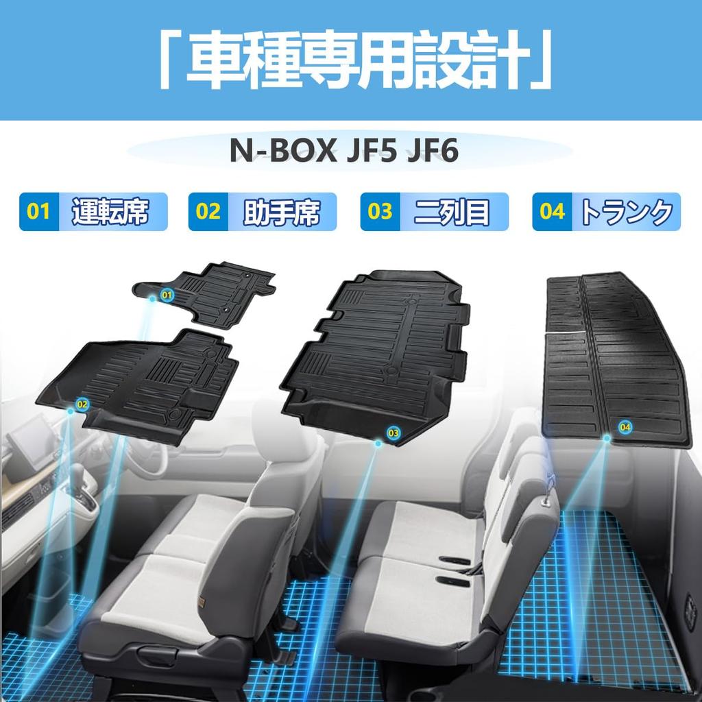 ElitingCar Compatible with New 2023 Floor Mats and Luggage 3D Trunk Antibacterial TPE Easy Interior Easy Set 2nd Rows Luggage Honda's N-BOX JF5/JF6