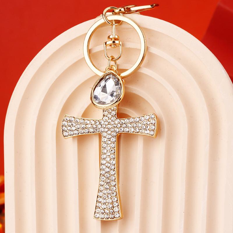 Art Modern Fashionable Rhinestone Cross Key Ring For Handbag Perfect For Gifting Celebrations And