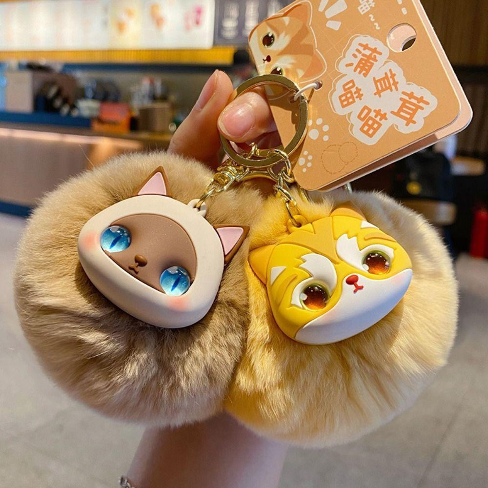 Lange Mähne Plüschkatze Schlüsselanhänger Große Ohren Niedliches Tier Schlüsselanhänger Niedliches Katzen Plüschanhänger Kinder Mädchen