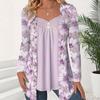 Autumn and Winter European and American Women's Clothing Fake Two-piece Printed Fashion Button-up Long-sleeved Top