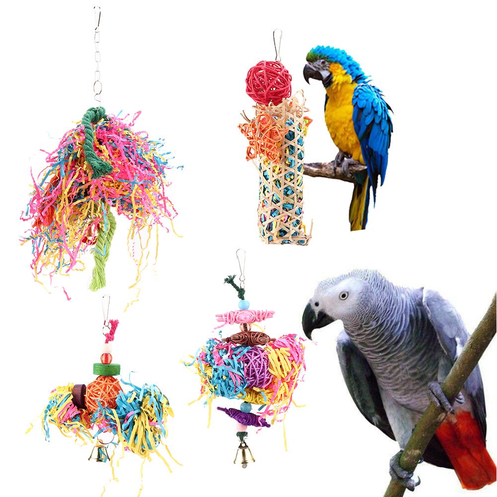 Colorful Parrot Climbing Toys Bird Hanging Cage Chewing Toys with Bell for Pet Supplies