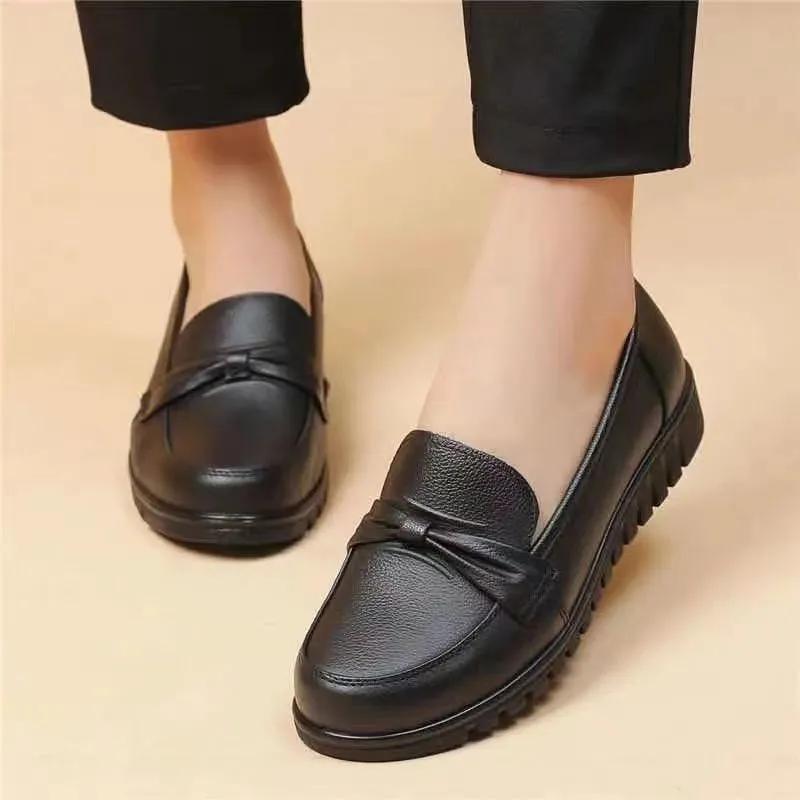 Spring Autumn Women's Shoes Soft Leather Women Loafer Low Top Round Head Casual Shoes Solid Color Versatile Women's Shoes
