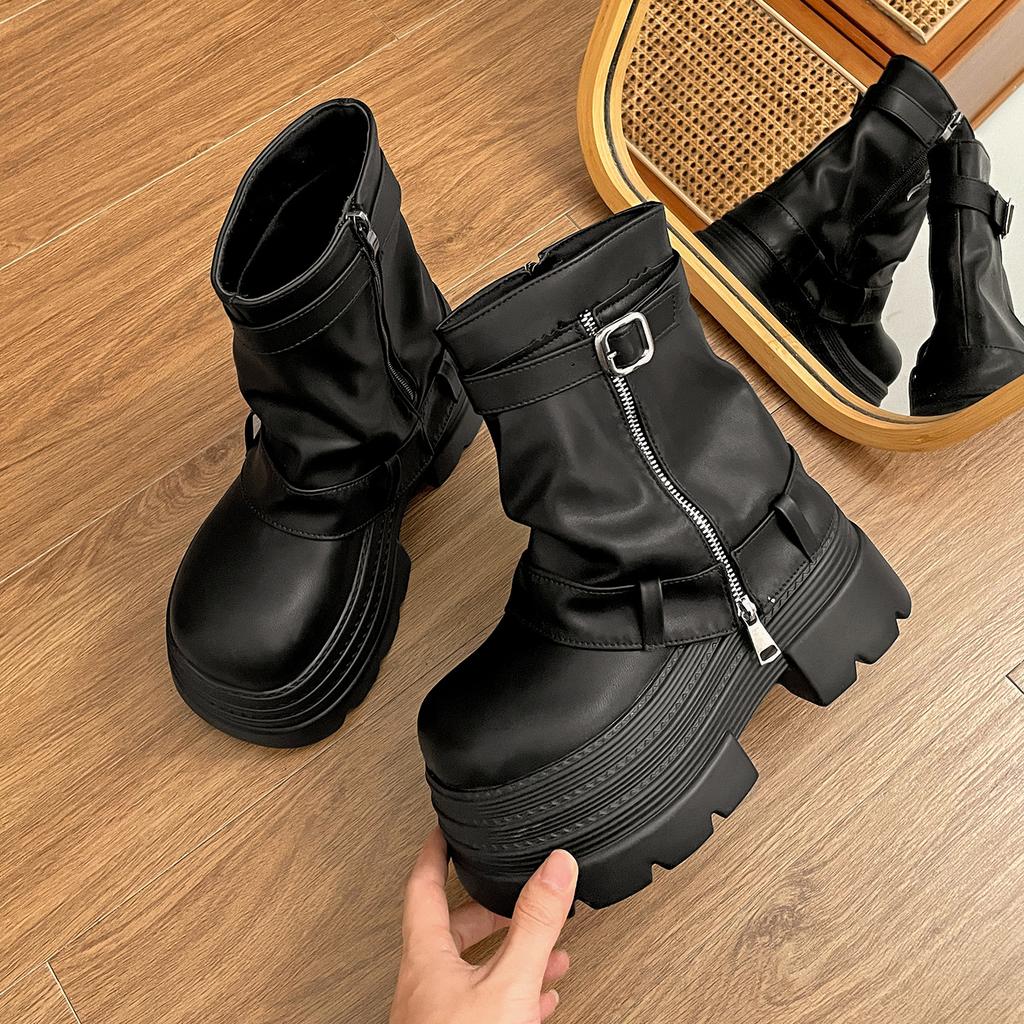 Retro Brown British Style Thick-soled Martin Boots Autumn with Skirt To Increase Height and Show Thinness Short Boots