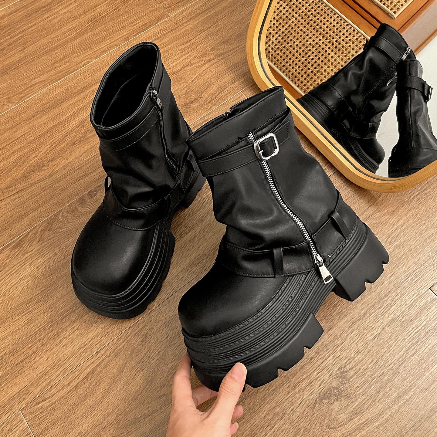 

Retro brown British style thick-soled Martin boots women s 2025 new autumn skirt height-enhancing and thin short boots 39 чёрный