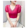 Summer V Neck Short Sleeved Women's T Shirt Fashion Sexy Diamond Mesh Tees Lace