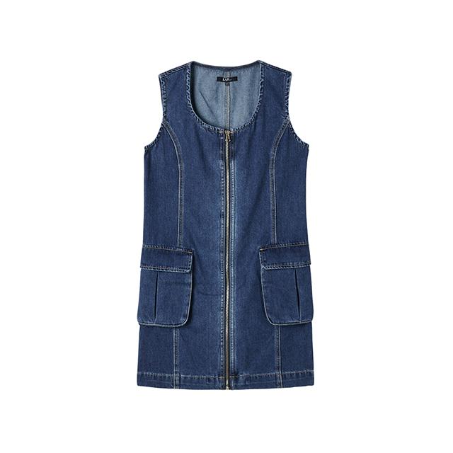 Rap Front Zipper Cargo Pocket Sleeveless Denim Dress Aq2Do565