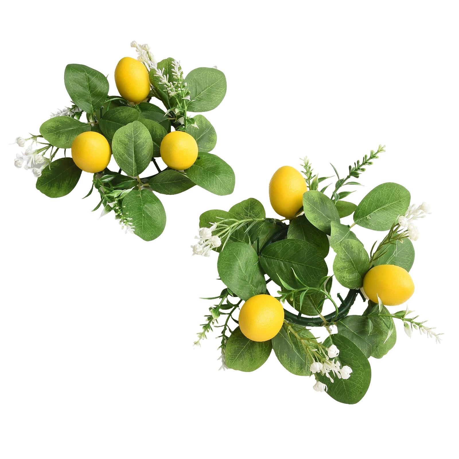 

2Pcs Artificial Lemon Candle Rings, Eucalyptus Leaves Wreath Candle Holders Artificial Lemon Candle Ring Home Decoration