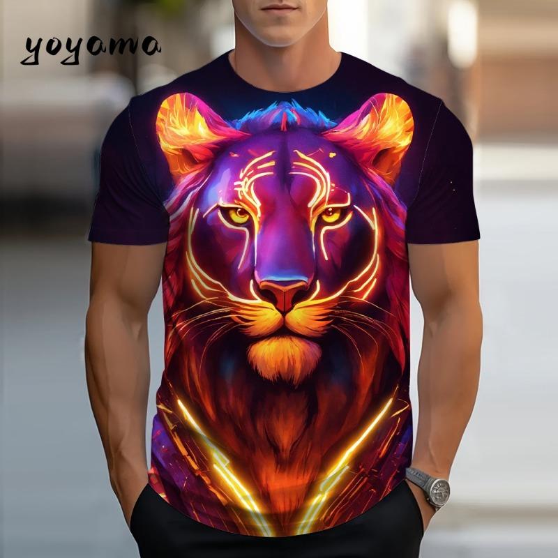 3D Tiger Men's T-Shirt Summer Outdoor Breathable Men Top Trendy Versatile Men's Clothing Casual Printed Men's Short Sleeve Shirt