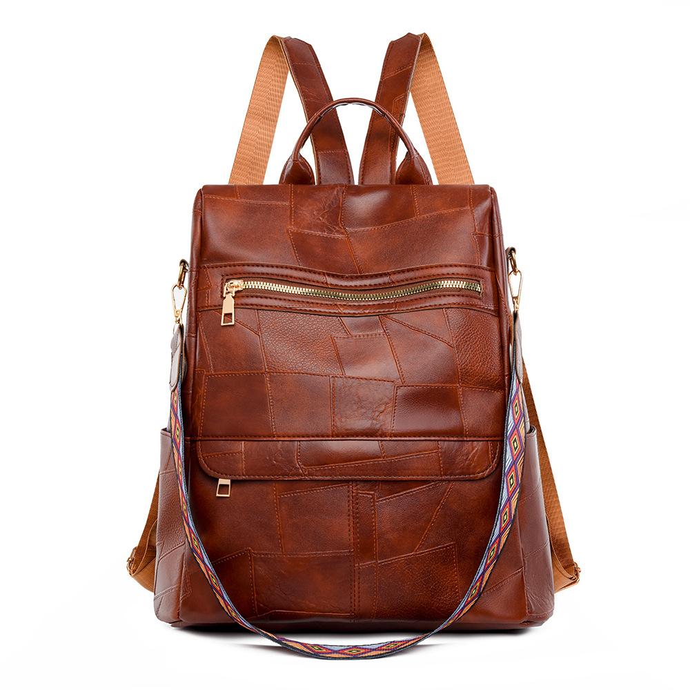 

Женский однотонный дорожный рюкзак, школьный рюкзак большой емкости, мягкий кожаный рюкзак коричневый