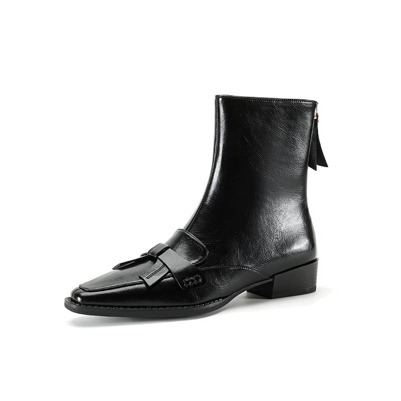 Fashion 2024 Winter Genuine Leather Low-heeled Women's Boots Retro Fashion Short Boots Square Toe Ankle Boots Leather Shoes Chelsea