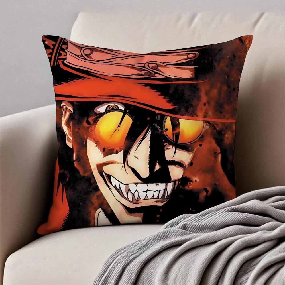anime dark HHELLSING Cushion Cover Pillowcase Antidustmite Invisible Zipper Short Plush Sofa Cushion