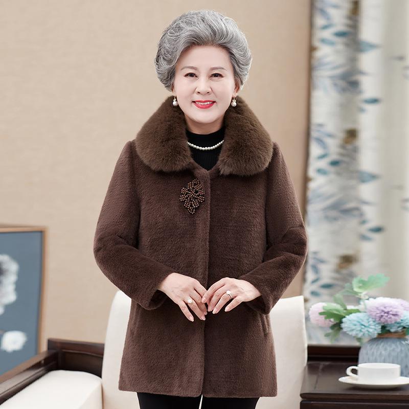 2025 Women's Fashionable Winter Coat for Elderly - Stylish Faux Mink Velvet Warmth for Middle-aged & Seniors