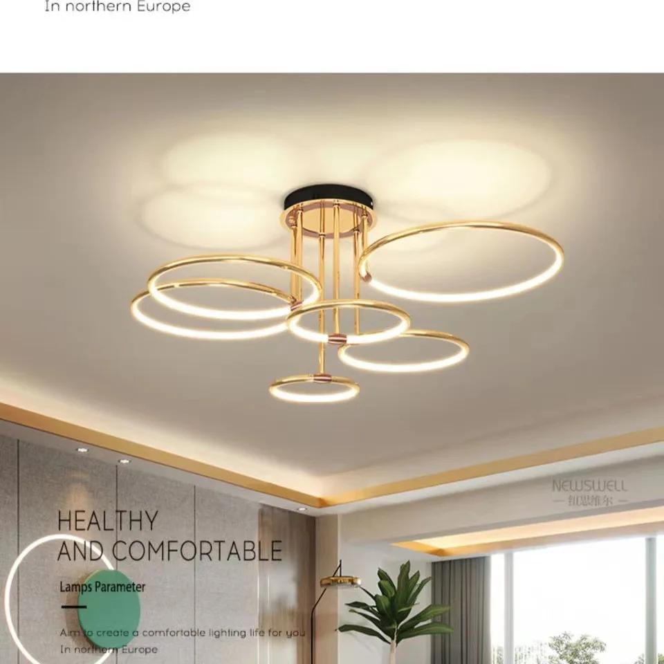 Modern minimalist led chandelier light luxury art gold circle livingroom restaurant bedroom kitchen home decor hanging Lights