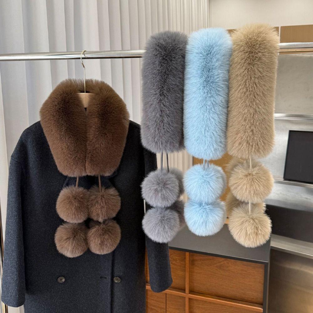 Solid Color Faux Fur Scarf Magnetic Buckle Women Winter Scarves Thickened Neckscarf for Girls