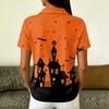 Women's Casual Button Short Sleeve Collar Top with Halloween Print