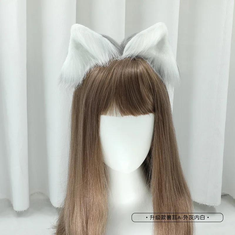 New Gothic Plush Fox Cat Ears Headband Artificial Cute Wolf Ear Hair Band Cosplay Hair Accessories Halloween Party Headwear