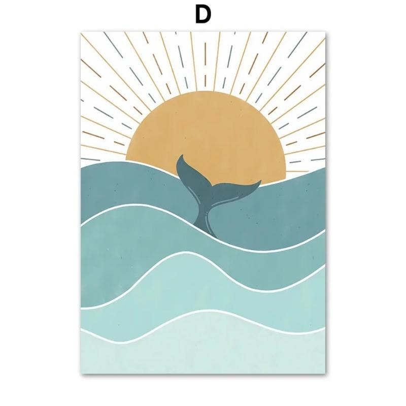 Abstrakte minimalistische Meer Strand Surfbrett Berg Poster Wandkunst Leinwandmalerei Wand für Wohnzimmerdekor