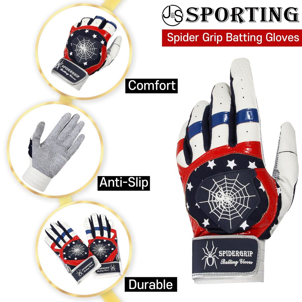 Spidergrip Nonslip Batting Gloves American (XL, Flag)