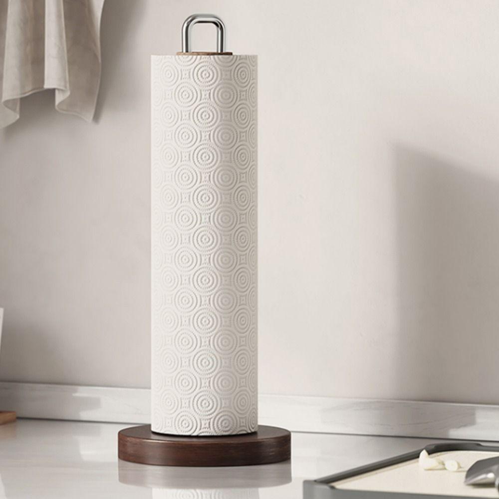 Wooden Base Wood Paper Towel Holder Stainless Steel Paper Towel Rack Towel Dispenser  Household marrone