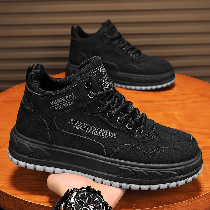 Outdoor Platform Men's Casual Shoes Fashion Leather High Top Board Shoes Comfortable Walking Sneakers Breathable Man Ankle Boots