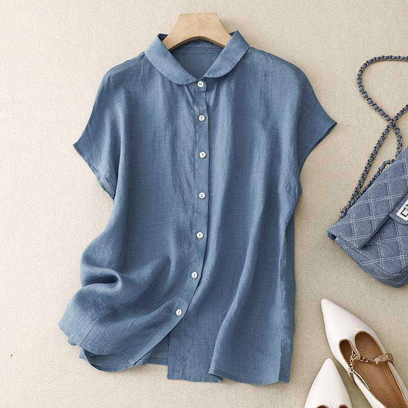 Plus Size Shirts Summer Women‘s Loose Lapel Elegant Short Sleeved Casual Ladies Blouses Button Up Fashion Comfortable Tops